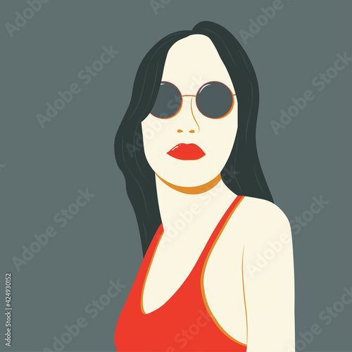 Hand drawing, vector, white woman with glasses, summer. Argentinian woman. photo