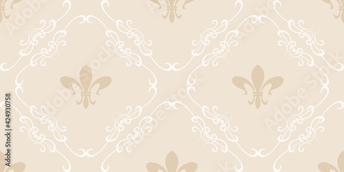 Background pattern in vintage style with floral ornament on a beige background. Seamless wallpaper texture for your design. Vector graphics