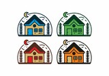 Colorful house line art badge