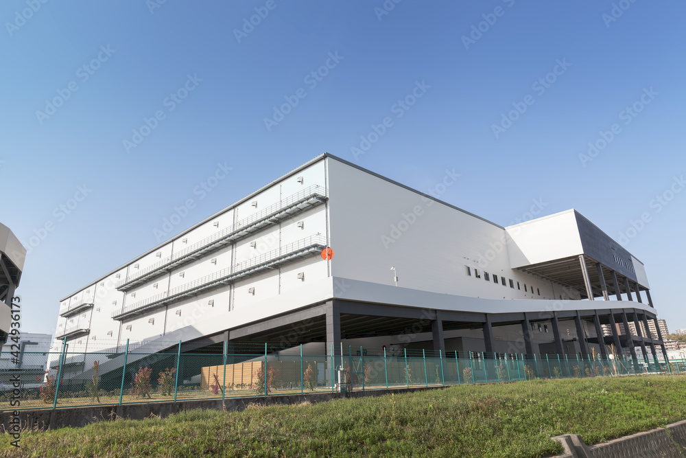 Exterior view of large distribution warehouse in Japan Exterior view of large distribution warehouse in Japan