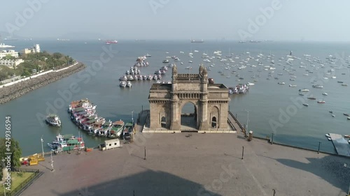 Aerial shot of the Gateway of India in Mumbai during Covid-19 Lockdown in India 
 photo