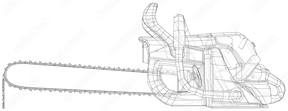 Vector outline chainsaw. Wire-frame. EPS10 format. Vector created of 3d. Vector outline chainsaw. Wire-frame. EPS10 format. Vector created of 3d.