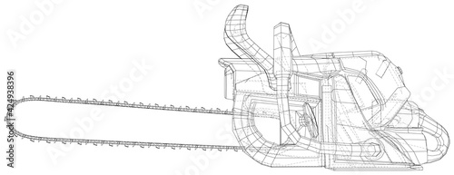 Vector outline chainsaw. Wire-frame. EPS10 format. Vector created of 3d.