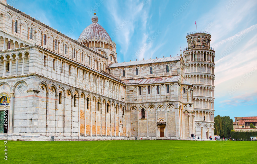 Pisa, Piazza dei miracoli, with the Basilica and the leaning tower - Italy