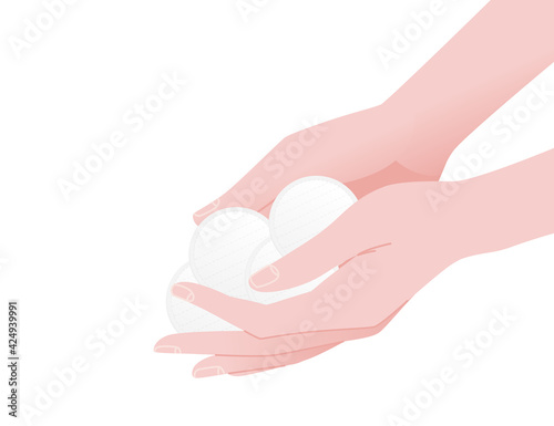 Hand holds cotton pads skin care hygiene products vector illustration on white background