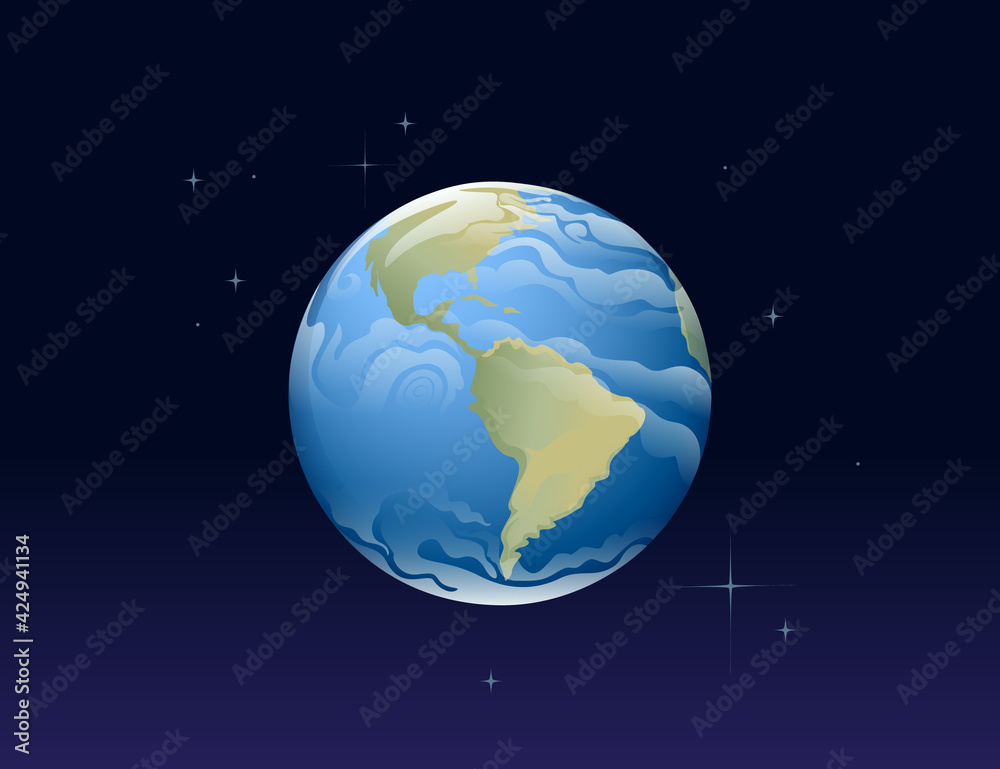 Fototapeta premium Solar system space object planet Earth vector illustration on deep sky background