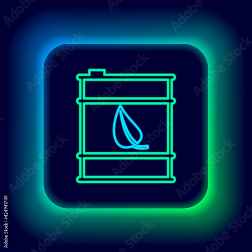 Glowing neon line Bio fuel barrel line icon isolated on black background. Eco bio and canister. Green environment and recycle. Colorful outline concept. Vector