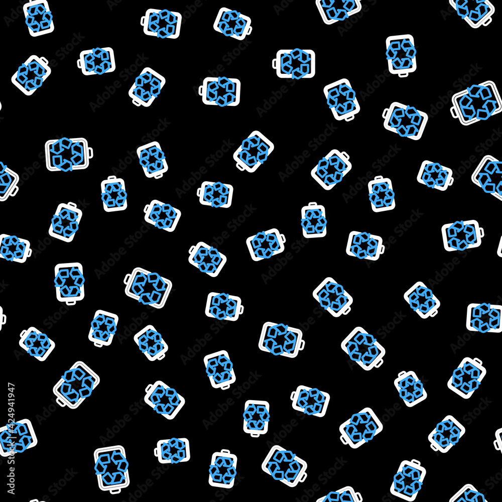Line Battery with recycle symbol line icon isolated seamless pattern on black background. Battery with recycling symbol - renewable energy concept. Vector Line Battery with recycle symbol line icon isolated seamless pattern on black background. Battery with recycling symbol - renewable energy concept. Vector