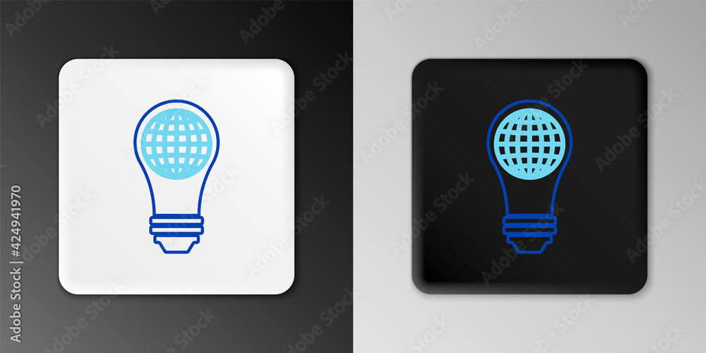 Line Light bulb with inside world globe icon isolated on grey background. Planet Earth on the lamp. Global ecology concept. Colorful outline concept. Vector Line Light bulb with inside world globe icon isolated on grey background. Planet Earth on the lamp. Global ecology concept. Colorful outline concept. Vector