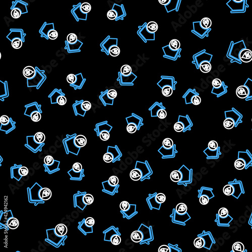 Line House humidity icon isolated seamless pattern on black background. Weather and meteorology, thermometer symbol. Vector