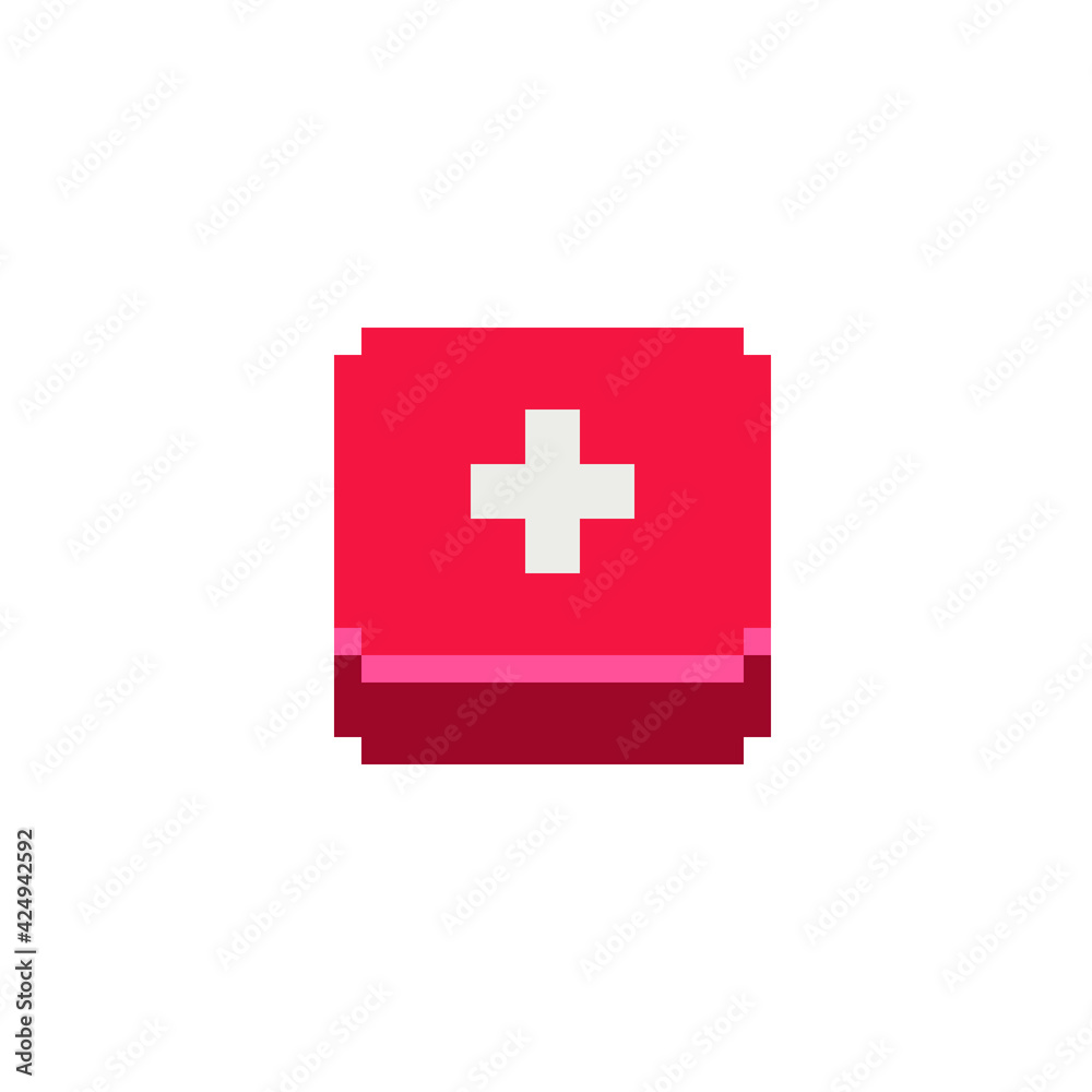 medical aid button, pixel art icon, isolated vector illustration, human organ. 8-bit sprite.Design stickers, logo, mobile app, embroidery. medical aid button, pixel art icon, isolated vector illustration, human organ. 8-bit sprite.Design stickers, logo, mobile app, embroidery.