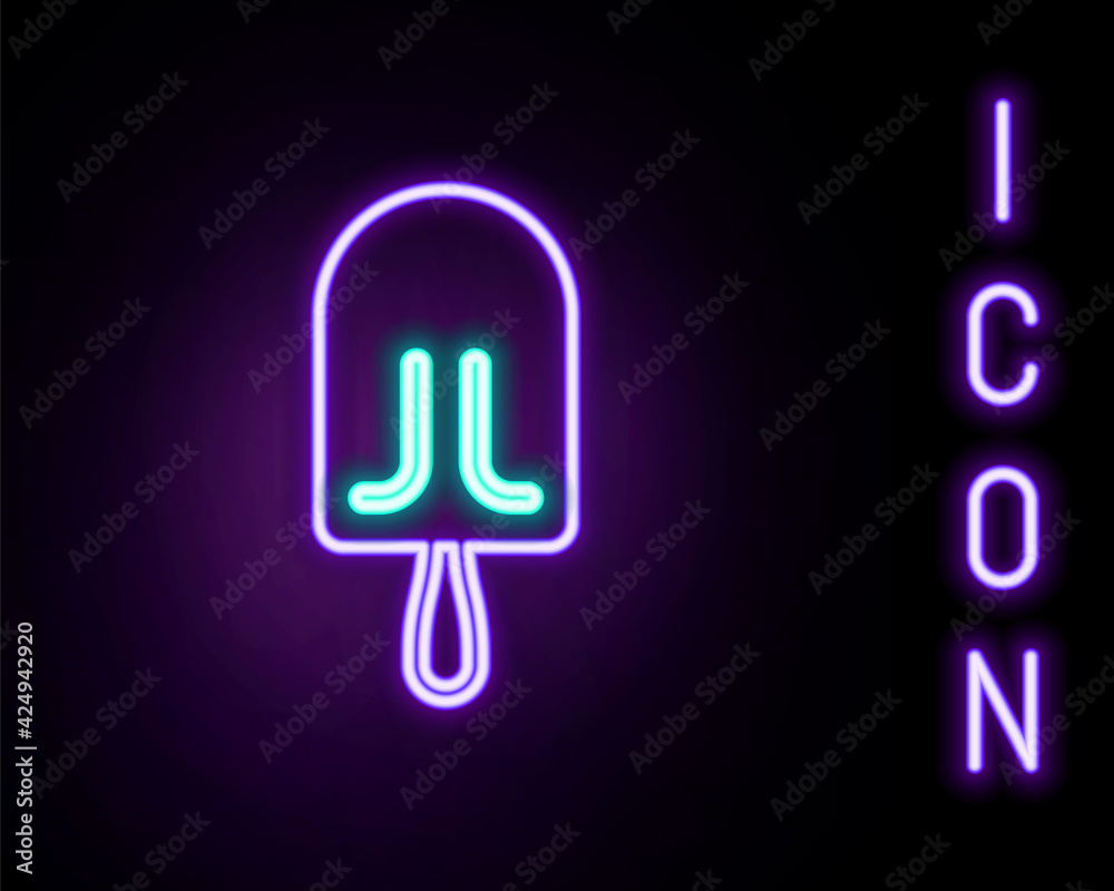 Glowing neon line Ice cream icon isolated on black background. Sweet symbol. Colorful outline concept. Vector Glowing neon line Ice cream icon isolated on black background. Sweet symbol. Colorful outline concept. Vector
