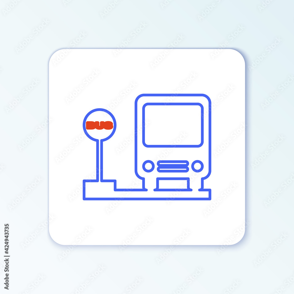 Line Bus stop icon isolated on white background. Transportation concept. Bus tour transport sign. Tourism or public vehicle symbol. Colorful outline concept. Vector Line Bus stop icon isolated on white background. Transportation concept. Bus tour transport sign. Tourism or public vehicle symbol. Colorful outline concept. Vector