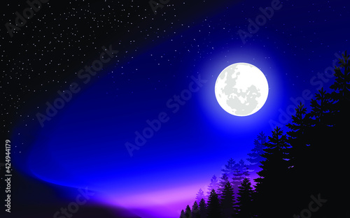 Vector image of night scene illustration with full moon and deer  © sure