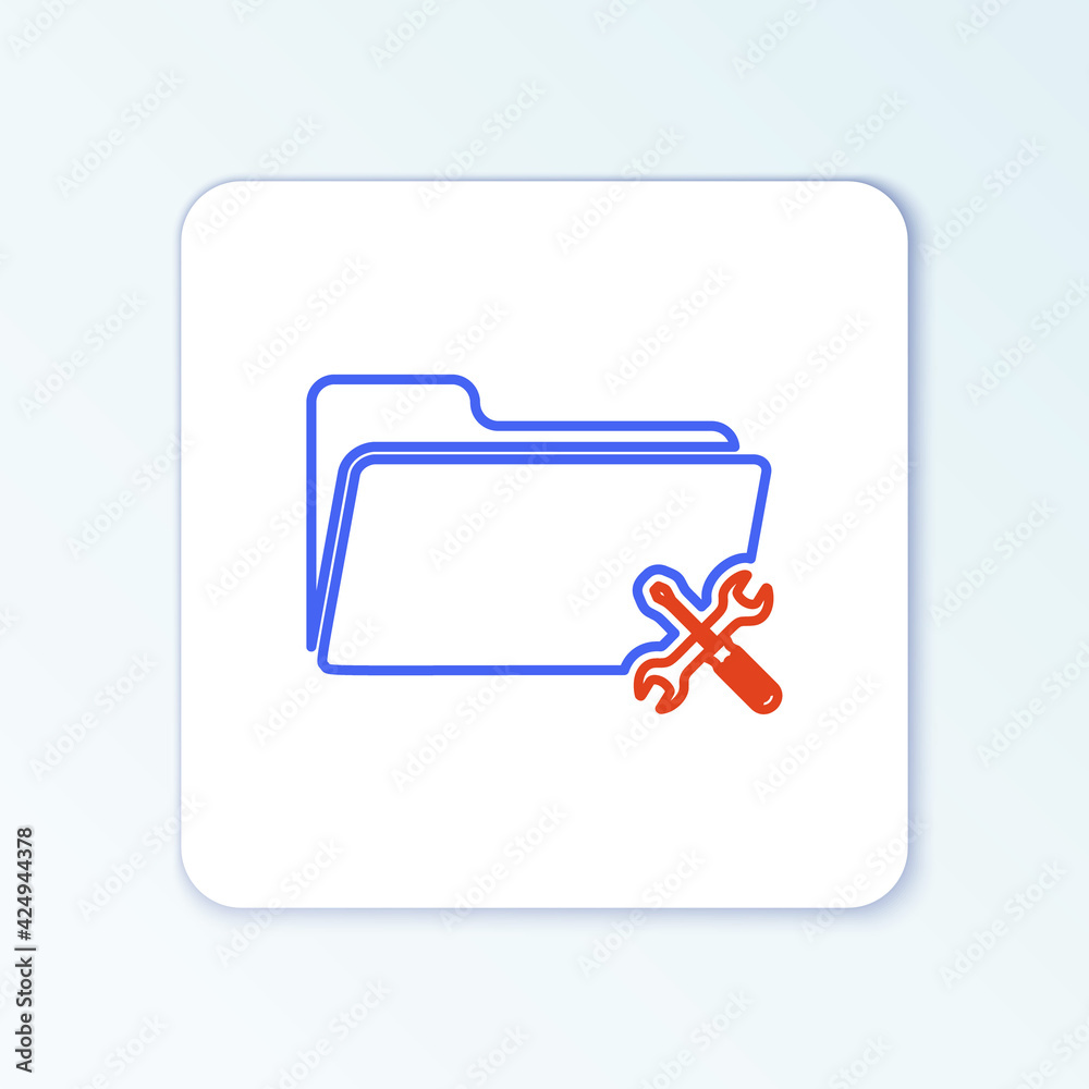 Line Folder with screwdriver and wrench icon isolated on white background. Adjusting, service, setting, maintenance, repair, fixing. Colorful outline concept. Vector Line Folder with screwdriver and wrench icon isolated on white background. Adjusting, service, setting, maintenance, repair, fixing. Colorful outline concept. Vector