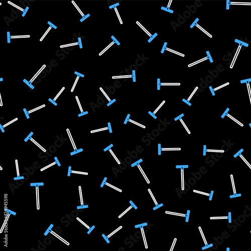Line Garden rake icon isolated seamless pattern on black background. Tool for horticulture, agriculture, farming. Ground cultivator. Housekeeping equipment. Vector