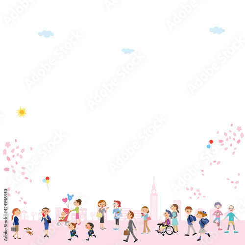 桜　街並み　新生活　春　コピースペース 