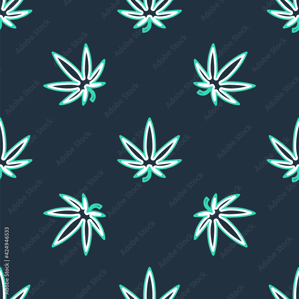 Line Medical marijuana or cannabis leaf icon isolated seamless pattern on black background. Hemp symbol. Vector Line Medical marijuana or cannabis leaf icon isolated seamless pattern on black background. Hemp symbol. Vector