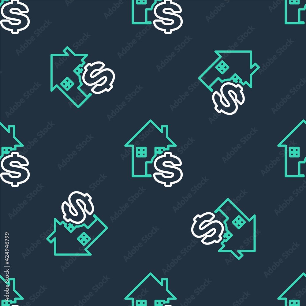Line House with dollar symbol icon isolated seamless pattern on black background. Home and money. Real estate concept. Vector Line House with dollar symbol icon isolated seamless pattern on black background. Home and money. Real estate concept. Vector