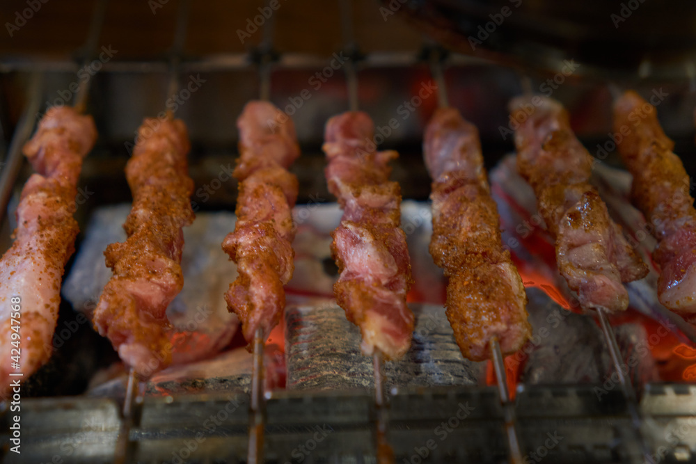 Skewered lamb barbecue in Chinese restaurant