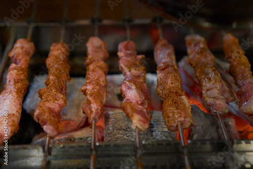 Skewered lamb barbecue in Chinese restaurant