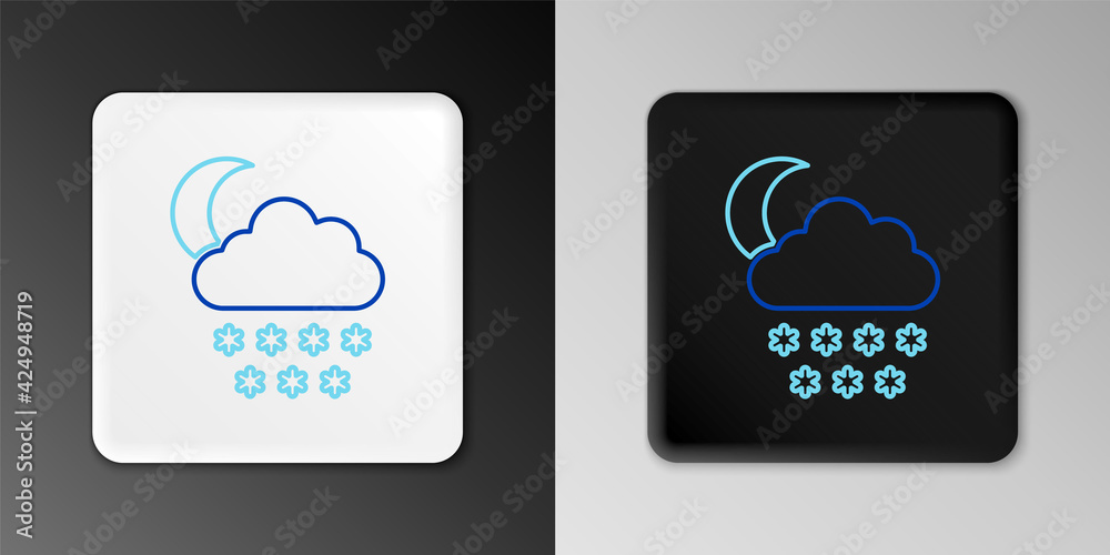 Line Cloud with snow and moon icon isolated on grey background. Cloud with snowflakes. Single weather icon. Snowing sign. Colorful outline concept. Vector Line Cloud with snow and moon icon isolated on grey background. Cloud with snowflakes. Single weather icon. Snowing sign. Colorful outline concept. Vector