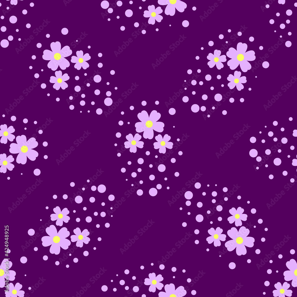 Vector seamless pattern with pink flowers on a burgundy background. Use in fabric, wrapping paper, wallpaper, bags, clothes, dishes, cases on smartphones and tablets. Vector seamless pattern with pink flowers on a burgundy background. Use in fabric, wrapping paper, wallpaper, bags, clothes, dishes, cases on smartphones and tablets.