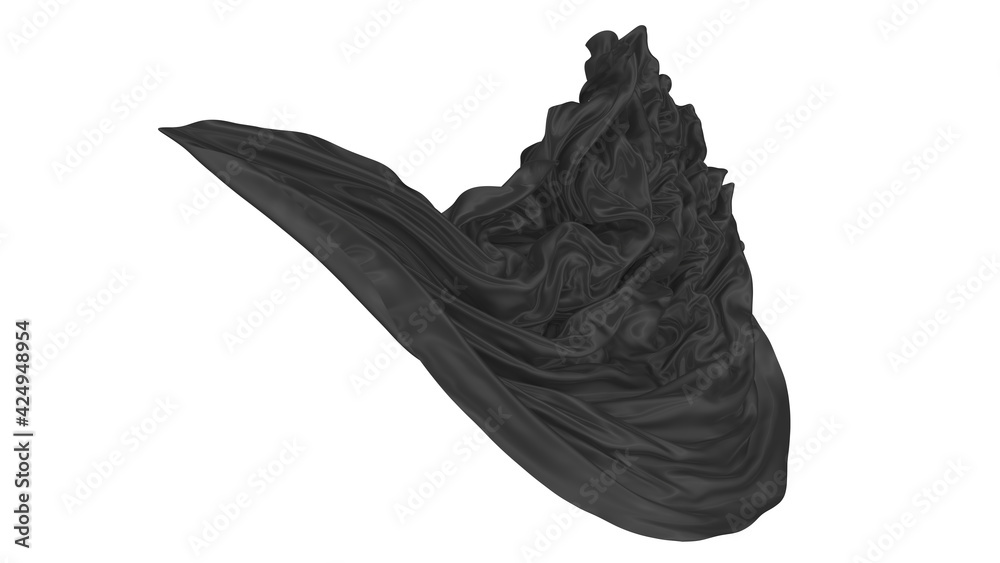 Beautiful flowing fabric of black wavy silk or satin. 3d rendering image. Beautiful flowing fabric of black wavy silk or satin. 3d rendering image.