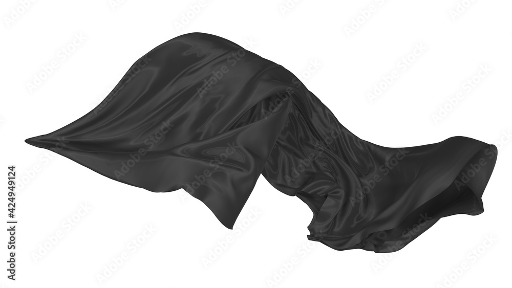 Beautiful flowing fabric of black wavy silk or satin. 3d rendering image. Beautiful flowing fabric of black wavy silk or satin. 3d rendering image.