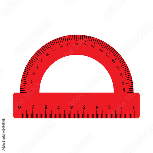 Red protractor ruler isolated on white background