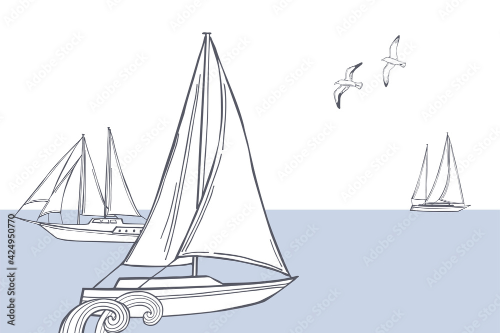 Yachts. Vector  background