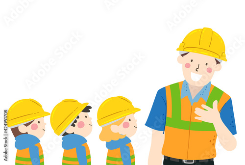 Kids Man Construction Engineer Illustration