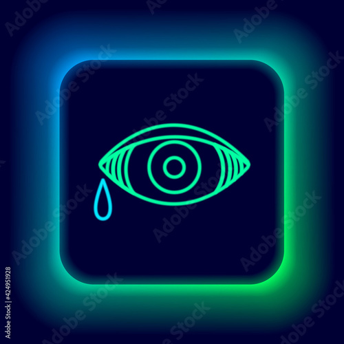 Glowing neon line Reddish eye due to viral, bacterial or allergic conjunctivitis icon isolated on black background. Colorful outline concept. Vector