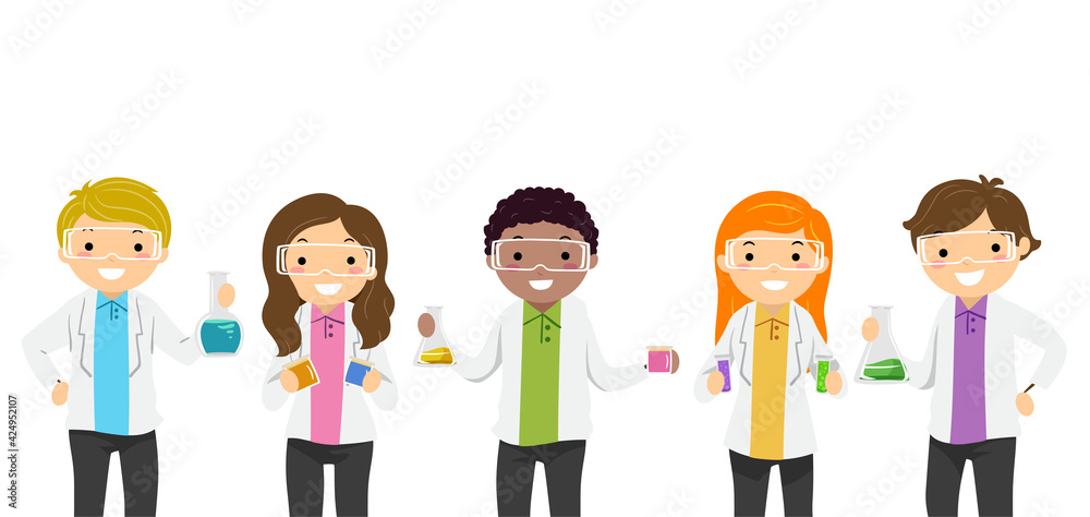 Stickman Teens Scientists Flasks Illustration Stickman Teens Scientists Flasks Illustration