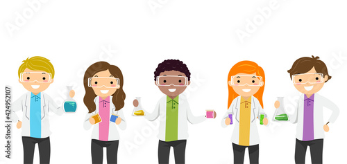 Stickman Teens Scientists Flasks Illustration