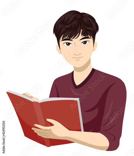Teen Guy Asian Read Book Illustration