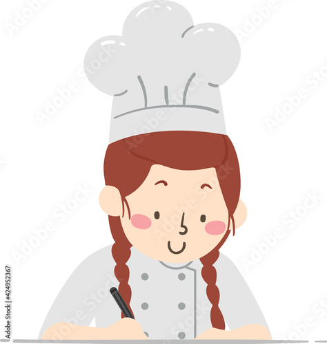 Teen Girl Chef Write Illustration