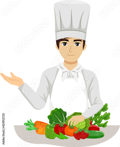 Teen Guy Chef Vegetables Ta...