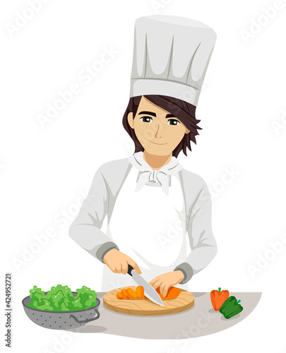 Teen Guy Chef Carrots Chopp...