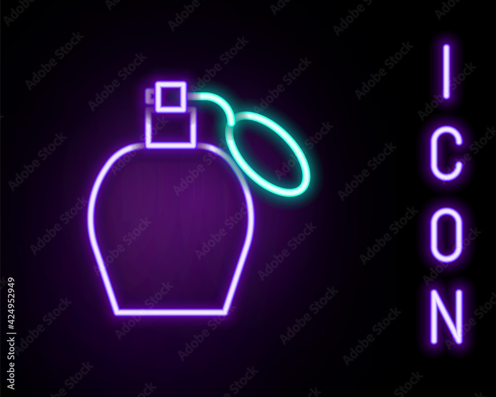 Glowing neon line Perfume icon isolated on black background. Colorful outline concept. Vector Glowing neon line Perfume icon isolated on black background. Colorful outline concept. Vector