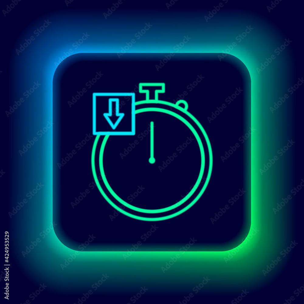 Glowing neon line Stopwatch icon isolated on black background. Time timer sign. Chronometer. Colorful outline concept. Vector Glowing neon line Stopwatch icon isolated on black background. Time timer sign. Chronometer. Colorful outline concept. Vector
