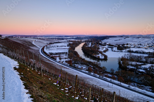 Vogelsburg und Weinberge an der Volkacher Mainschleife im Winter, Unterfanken, Bayern, Deutschland photo