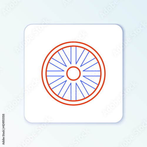 Line Old wooden wheel icon isolated on white background. Colorful outline concept. Vector