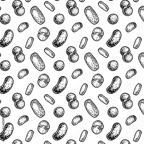 Bacterium seamless pattern in realistic sketch stile. Hand drawn medical background. Vector illustration