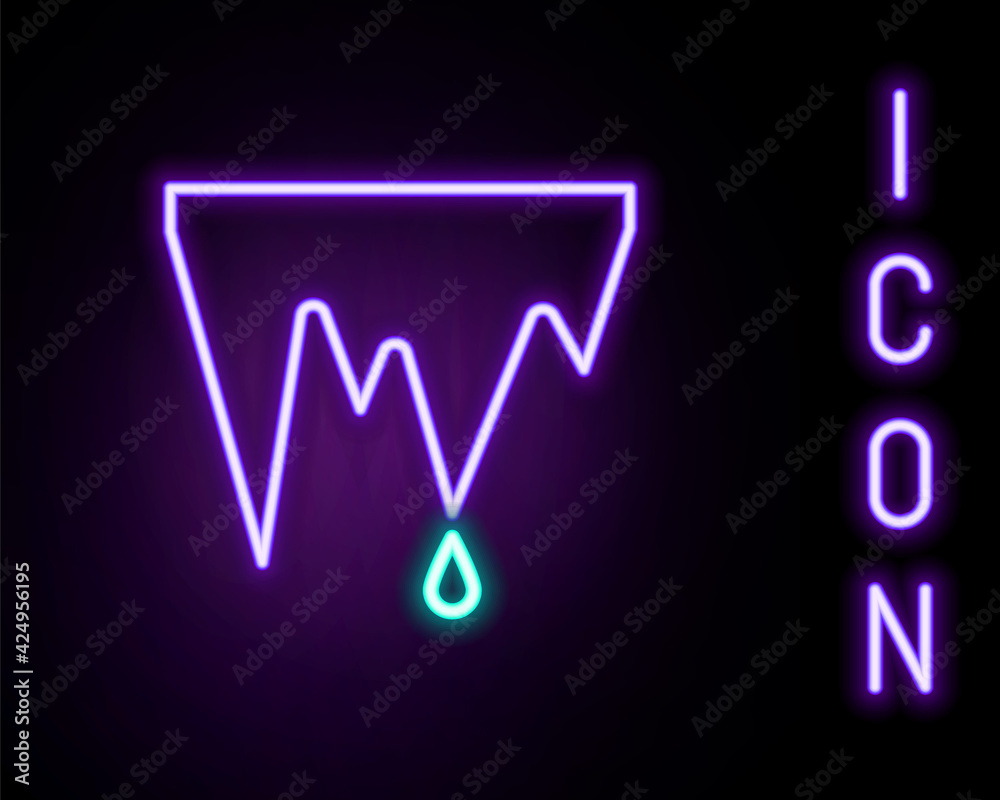 Glowing neon line Icicle icon isolated on black background. Stalactite, ice spikes. Winter weather, snow crystals. Colorful outline concept. Vector Glowing neon line Icicle icon isolated on black background. Stalactite, ice spikes. Winter weather, snow crystals. Colorful outline concept. Vector