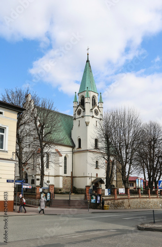 BRZESKO, POLAND - MARCH 10, 2021: Church at the old town
