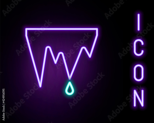 Glowing neon line Icicle icon isolated on black background. Stalactite, ice spikes. Winter weather, snow crystals. Colorful outline concept. Vector