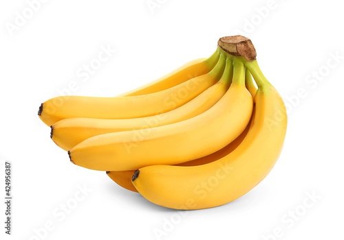 Cluster of delicious ripe bananas isolated on white