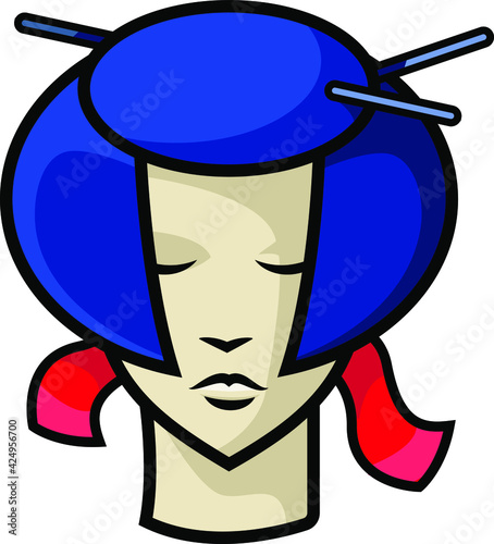 face of an oriental girl with a beautiful hairstyle with hairpins