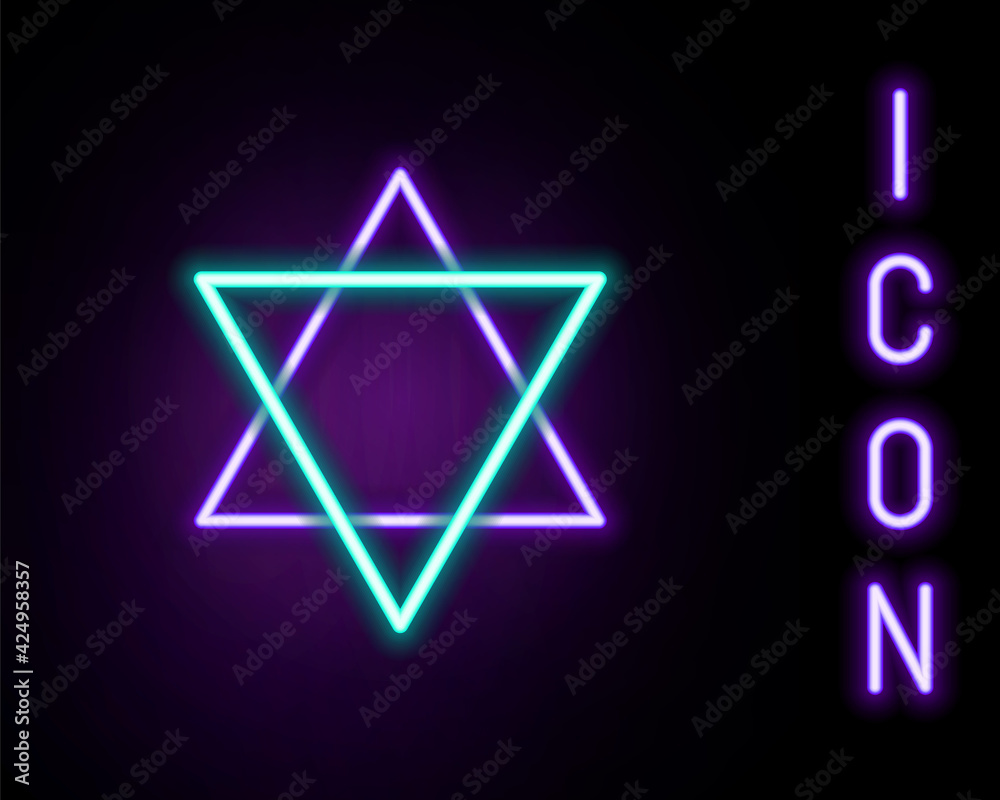 Glowing neon line Star of David icon isolated on black background. Jewish religion symbol. Symbol of Israel. Colorful outline concept. Vector Glowing neon line Star of David icon isolated on black background. Jewish religion symbol. Symbol of Israel. Colorful outline concept. Vector